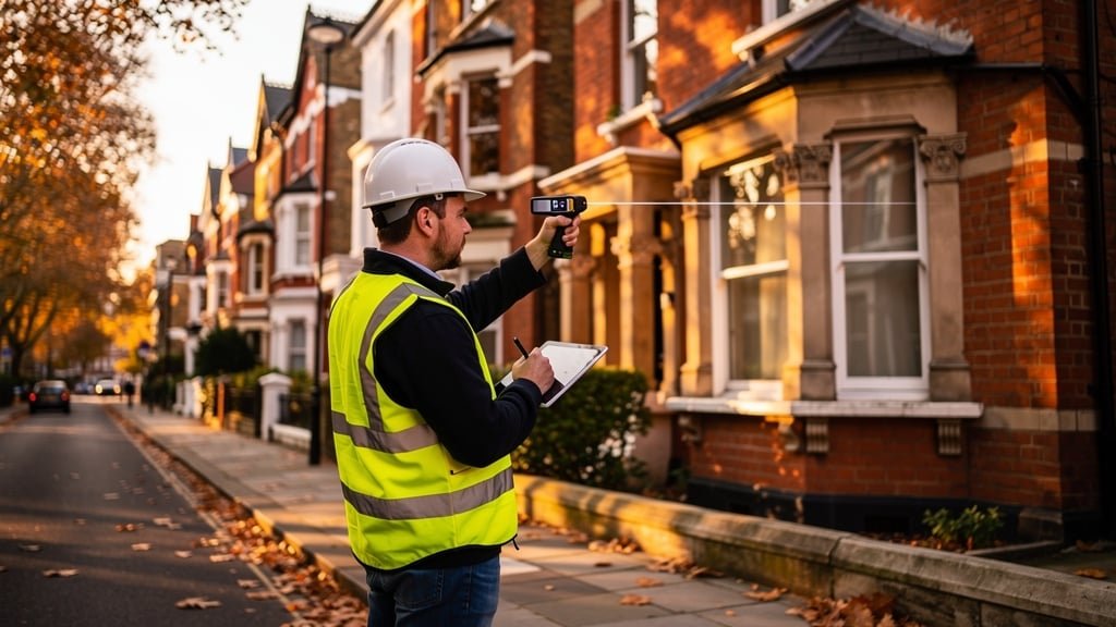 Professional surveyor examining London property